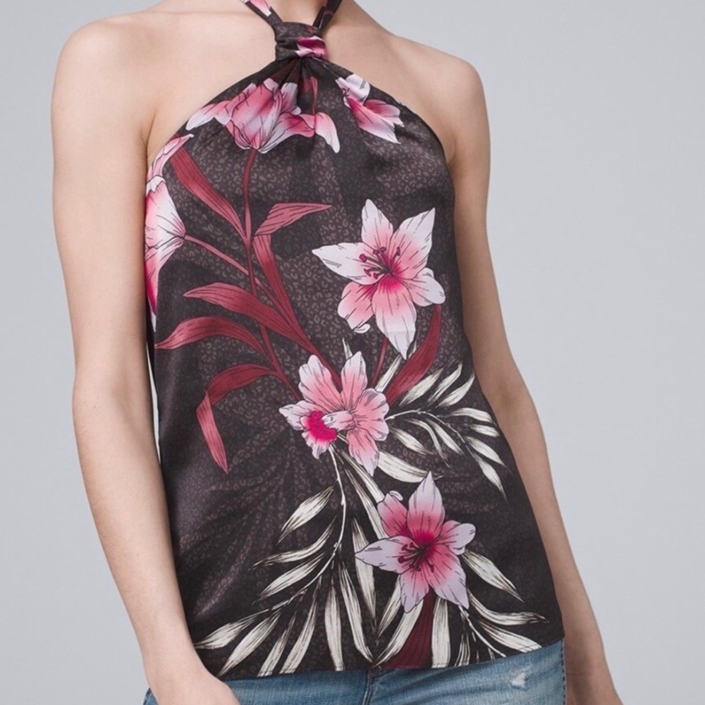 NWT White House Black Market Floral Print Knot Halter top